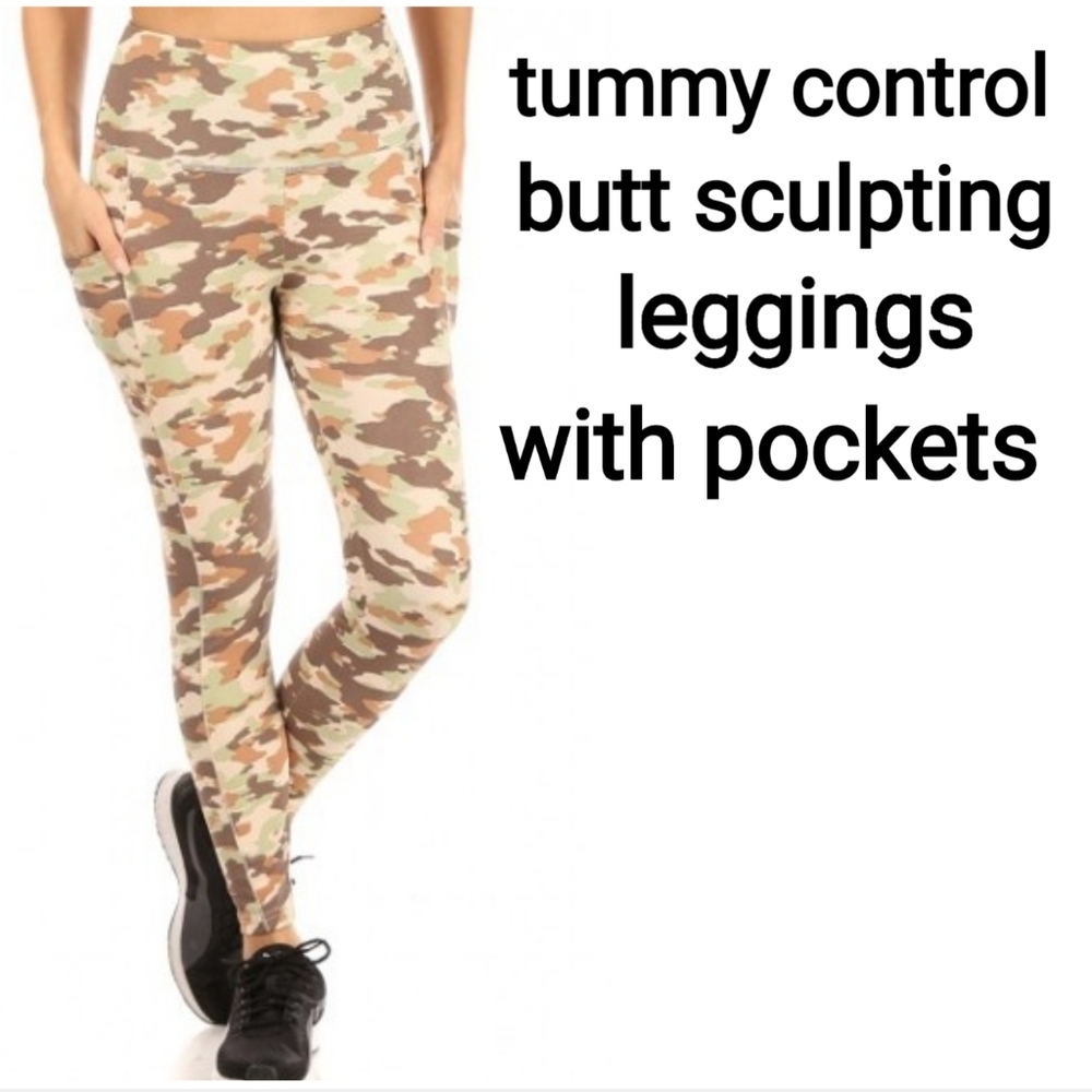 Womens Tummy Control Butt Sculpting Sport Leggings With Pockets
